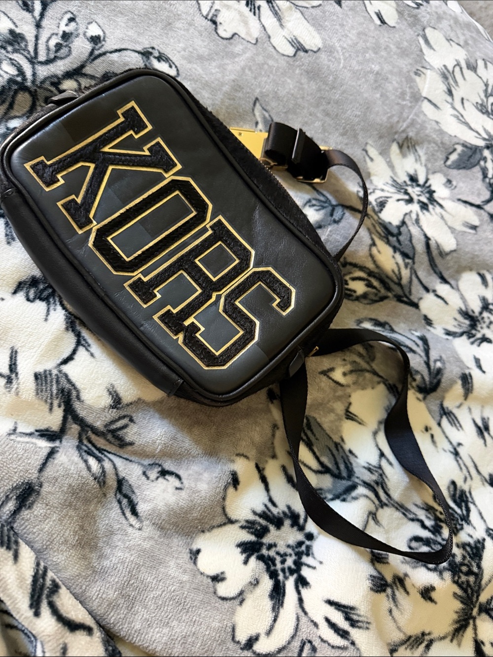 Michael Kors Black Leather Belt Bag with Gold Logo Accent